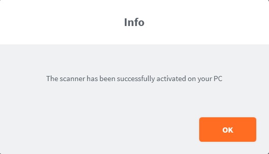 The scanner has been successfully activated on your PC. ![
